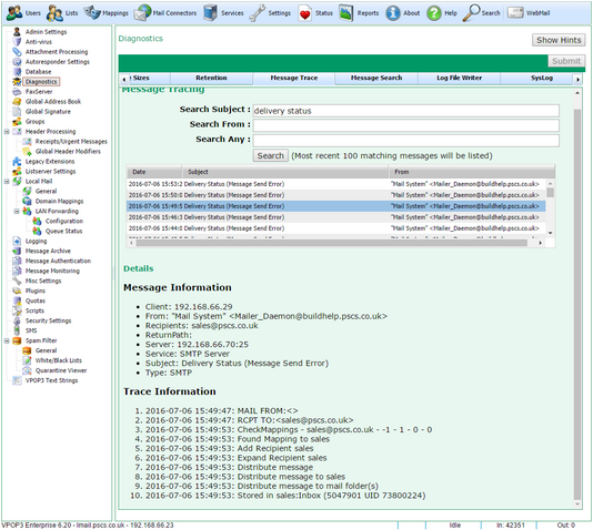 Diagnostics General Tab